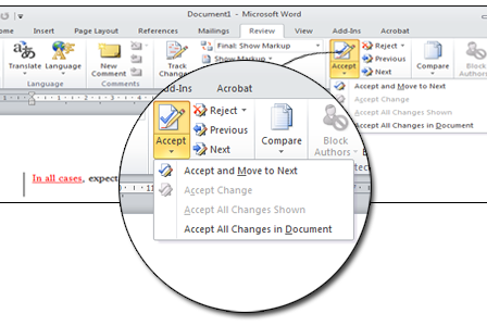 Accept All Changes in the proofread document